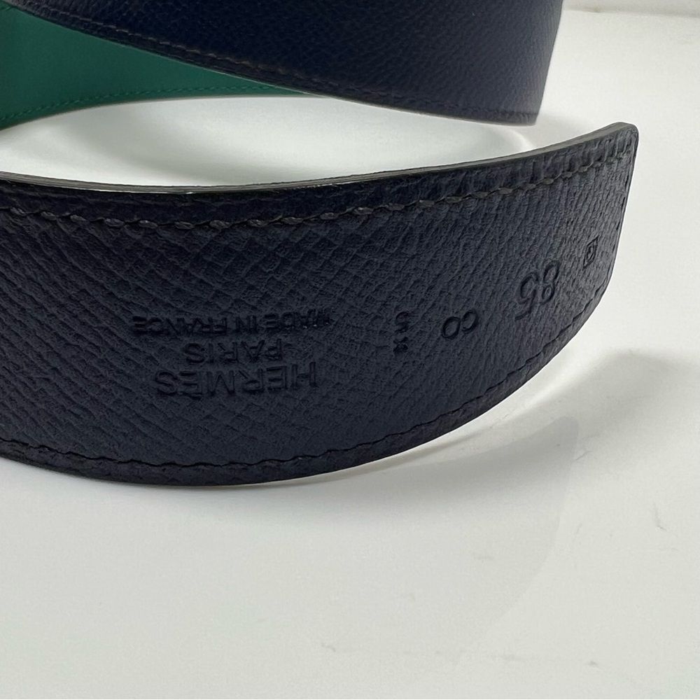 Hermes Reversible H Belt Blue And Green Size 85 Silver Buckle 30mm - Picture 6 of 7